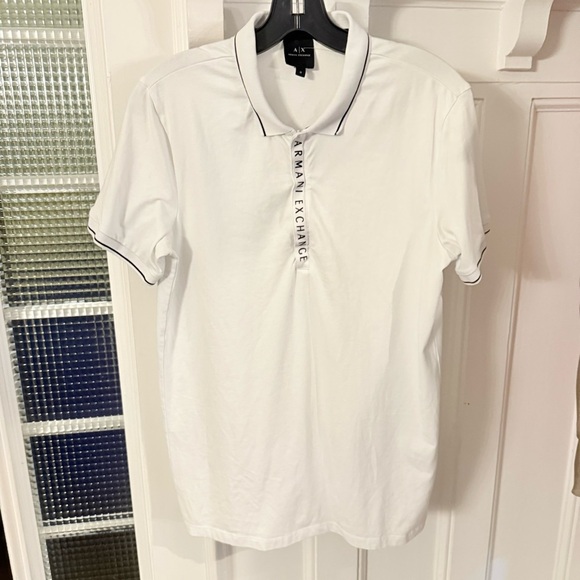 Armani Exchange Men’s Polo Shirt White Cotton Spandex Zip Close Sz M - Picture 3 of 14